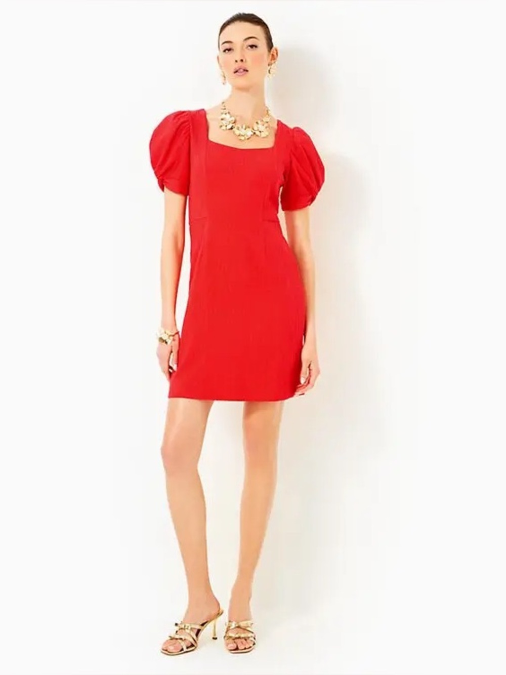Lilly Pulitzer Red Puff Sleeve Textured Mini Dress
